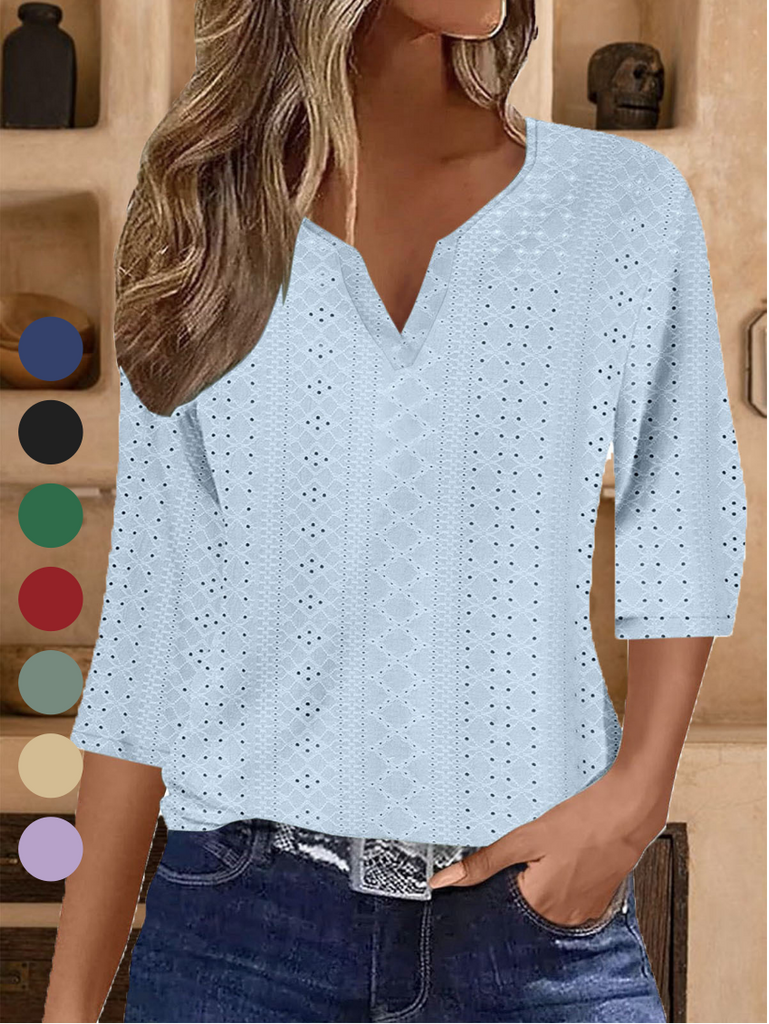 Loose Half Sleeve V Neck Plain Fashion Regular Blouse