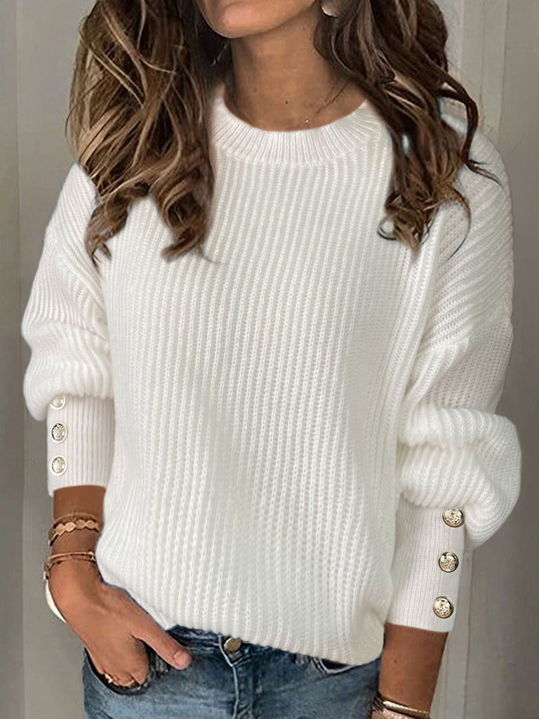 Loose Crew Neck Long Sleeve Plain Fashion Regular Sweater