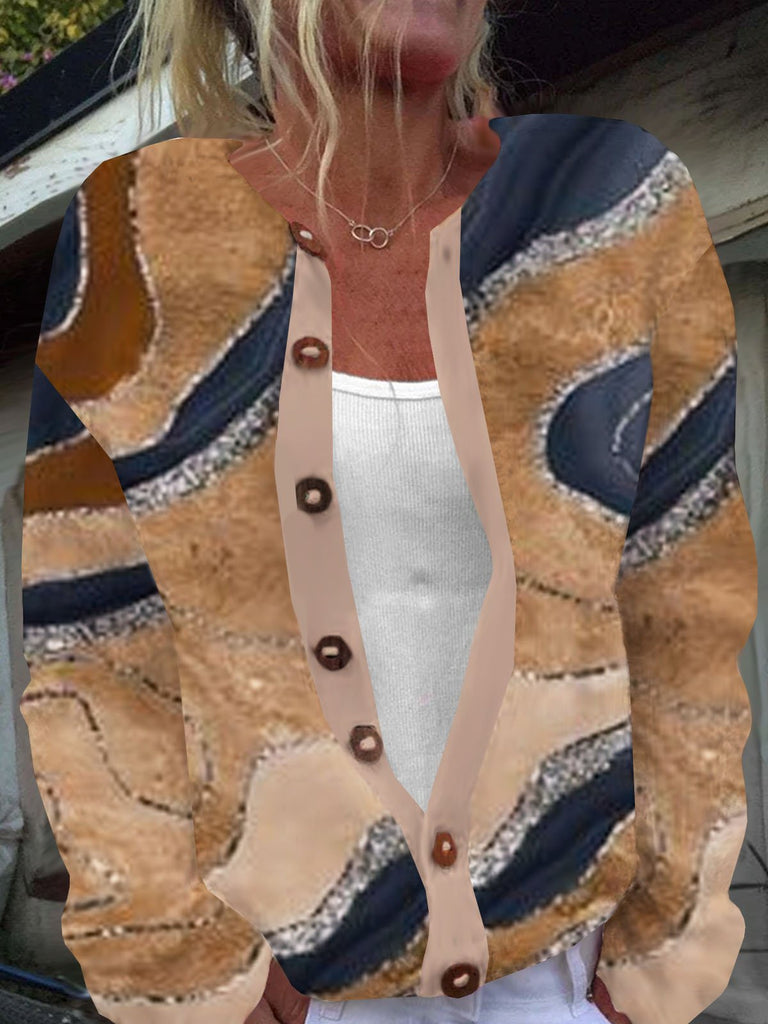 Loose Long Sleeve Abstract Fashion Regular Cardigan