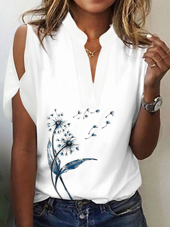 Fashion Short Sleeve Stand Collar Dandelion Loose Regular T-Shirt