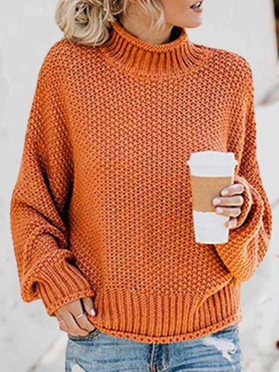 Fashion Long Sleeve Turtleneck Plain Loose Regular Sweater