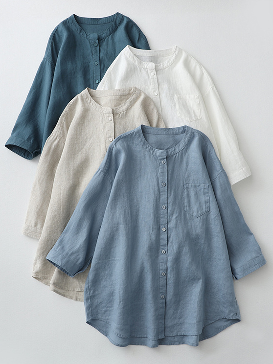 Fashion 3/4 Sleeve Crew Neck Abstract Loose Regular Shirt