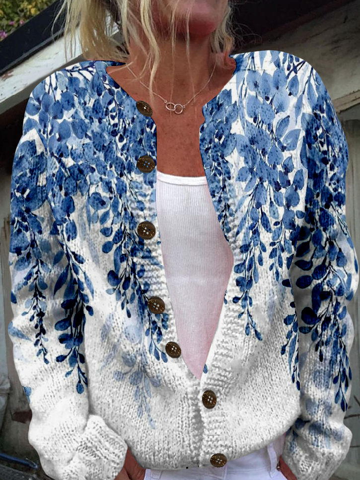 Loose Crew Neck Long Sleeve Floral Fashion Regular Jacket