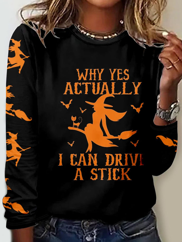 Fashion Crew Neck Long Sleeve Text Letters Loose Regular T-Shirt