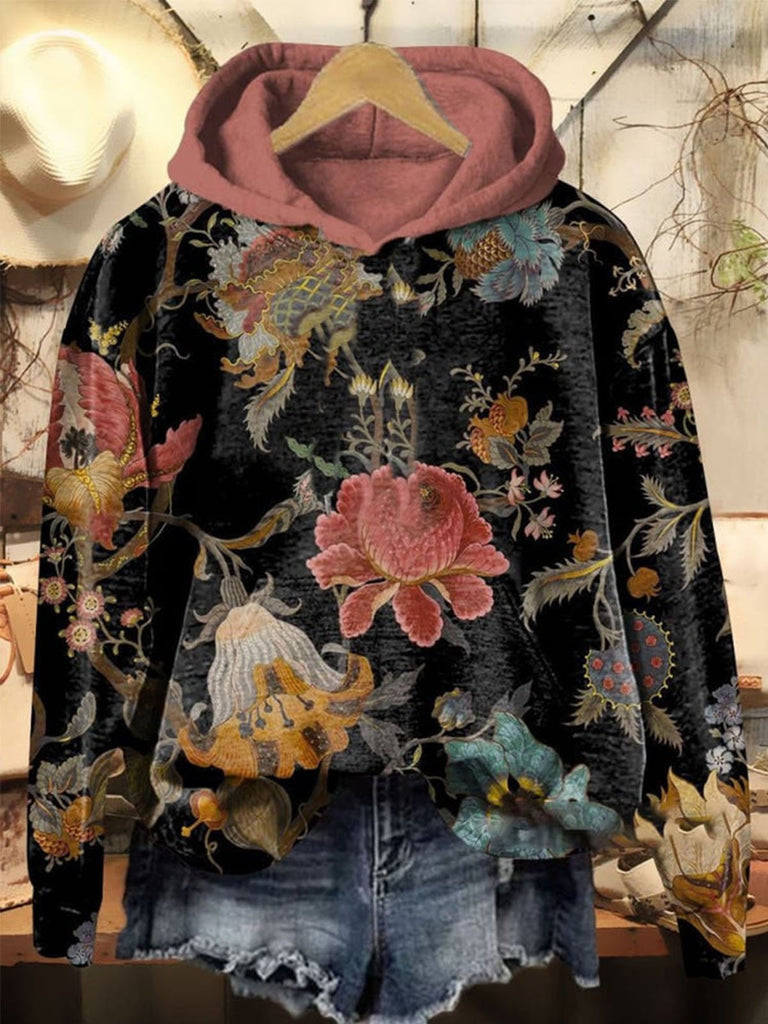 Casual Long Sleeve Hoodie Floral Fashion Regular Sweatshirt