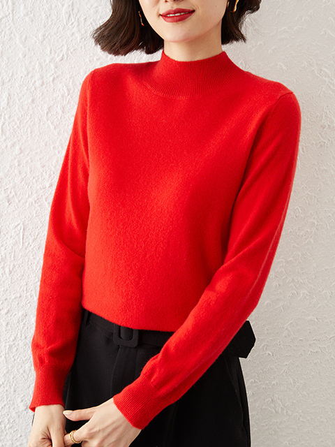 Loose Crew Neck Long Sleeve Plain Fashion Regular Sweater