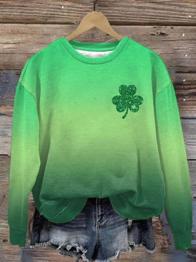 Fashion Crew Neck Long Sleeve Shamrock Casual Regular Sweatshirt