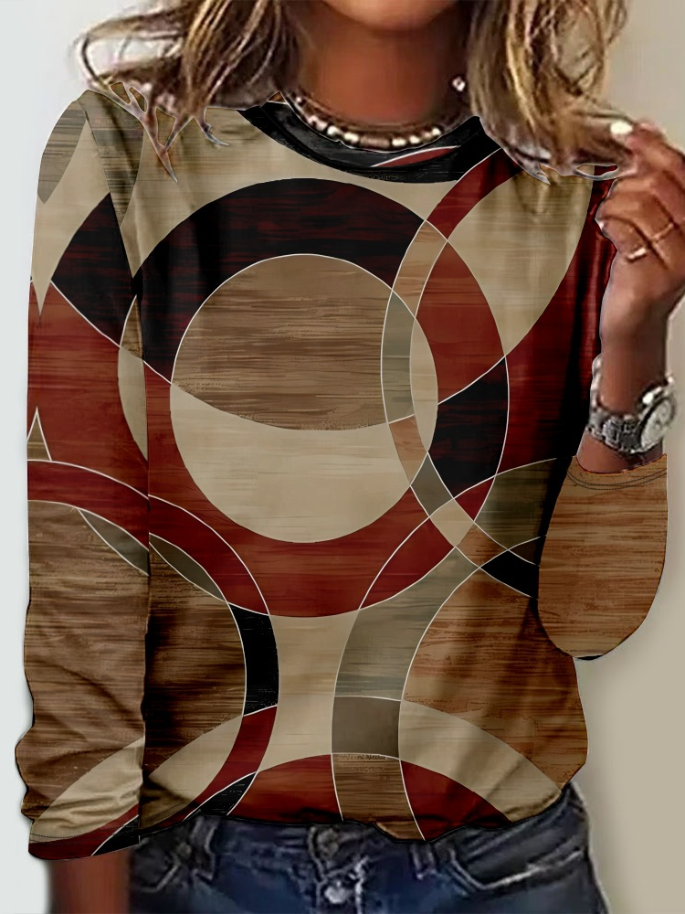 Casual Crew Neck Long Sleeve Geometric Fashion Regular T-Shirt