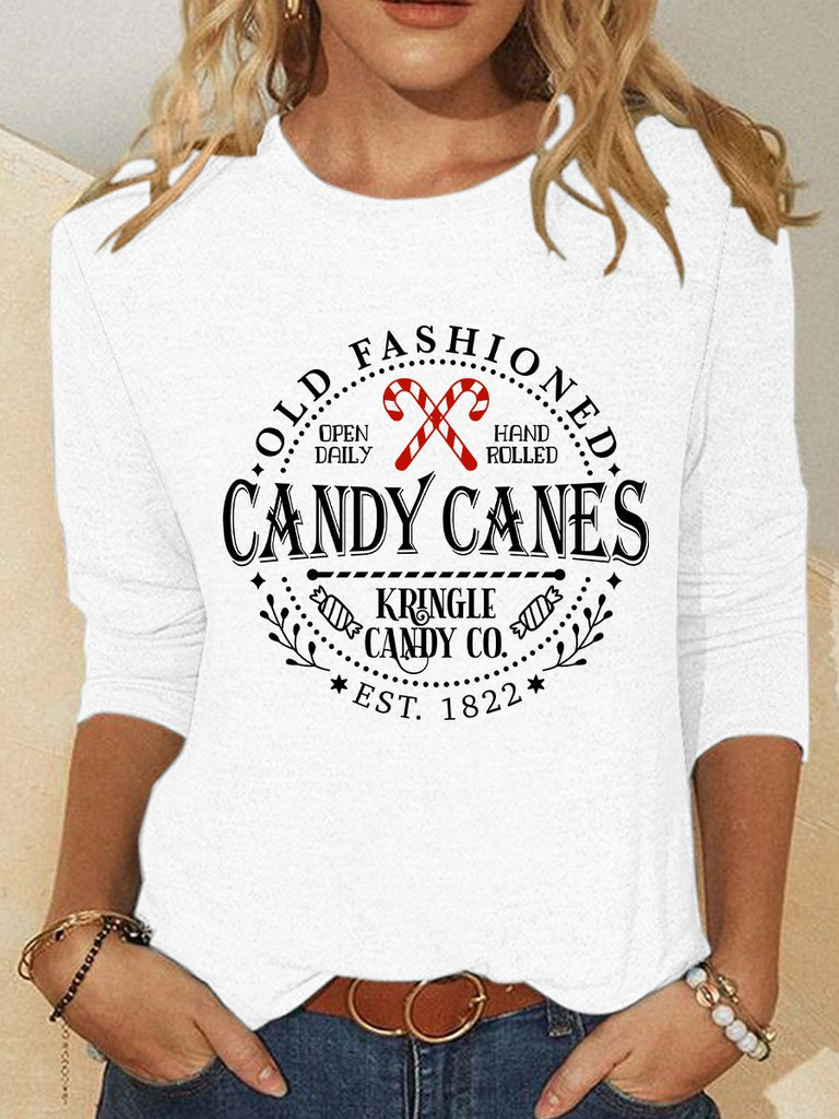 Fashion Crew Neck Long Sleeve Text Letters Loose Regular Blouse