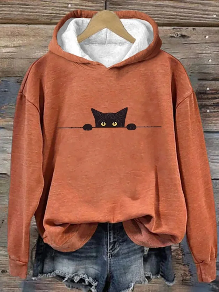 Casual Long Sleeve Hoodie Cat Fashion Regular Hoodie