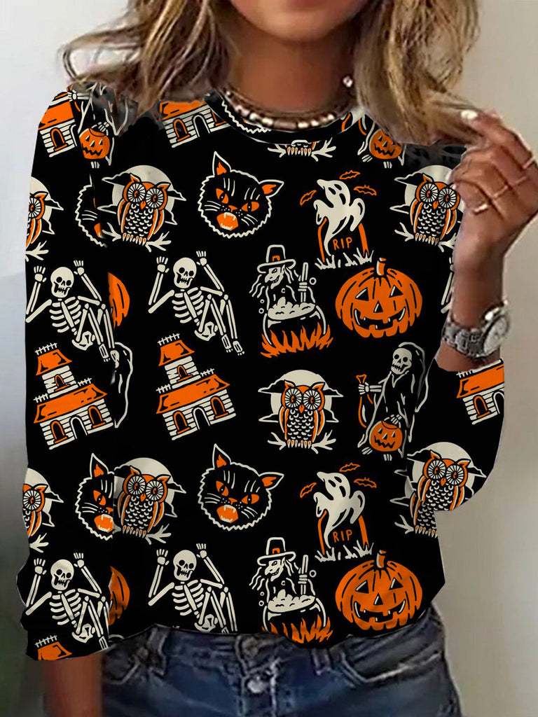Casual Crew Neck Long Sleeve Halloween Fashion Regular T-Shirt