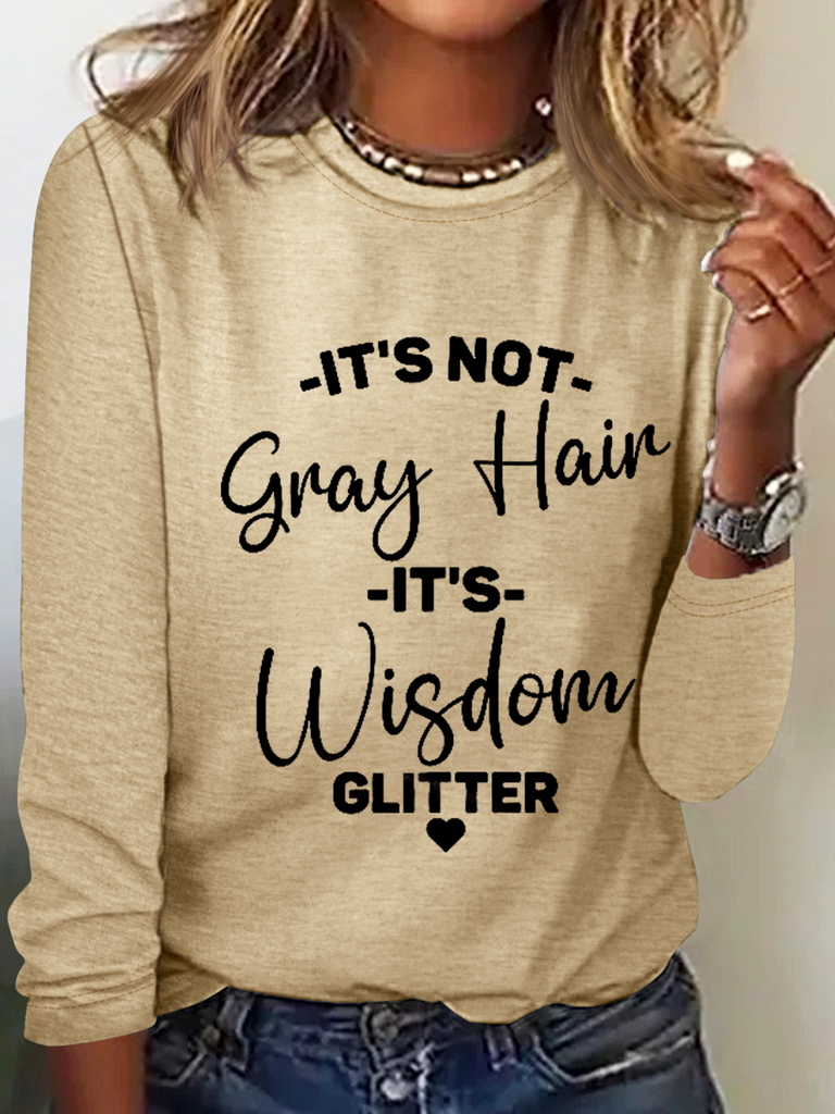 Simple Crew Neck Long Sleeve Text Letters Regular T-Shirt