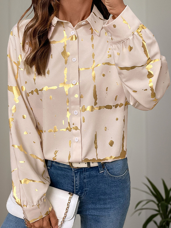 Fashion Long Sleeve Shirt Collar Abstract Loose Regular Shirt