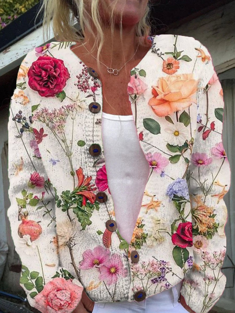 Loose Long Sleeve Floral Fashion Regular Cardigan