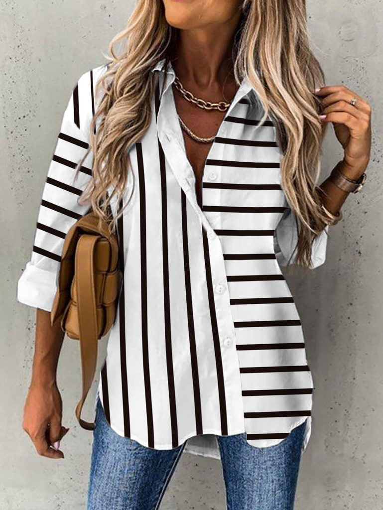 Loose Long Sleeve Shirt Collar Striped Fashion Regular Shirt