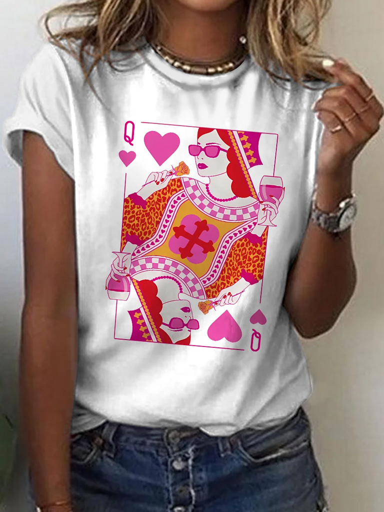 Fashion Short Sleeve Crew Neck Cartoon Casual Regular T-Shirt