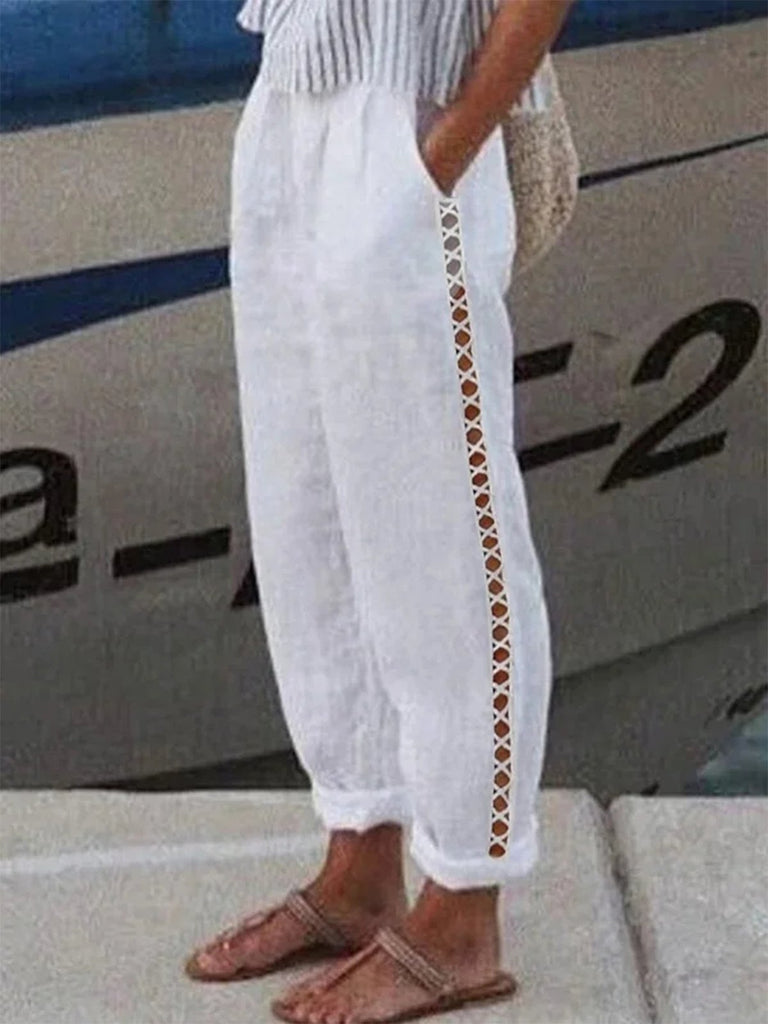 Fashion Plain Lace Edge Loose Long Pants