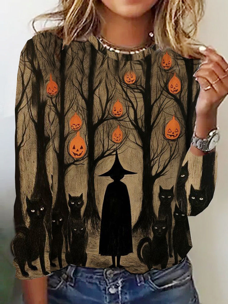 Casual Crew Neck Long Sleeve Halloween Fashion Regular T-Shirt