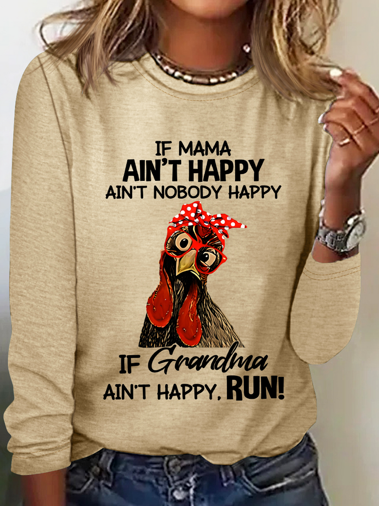 Fashion Crew Neck Long Sleeve Text Letters Loose Regular T-Shirt