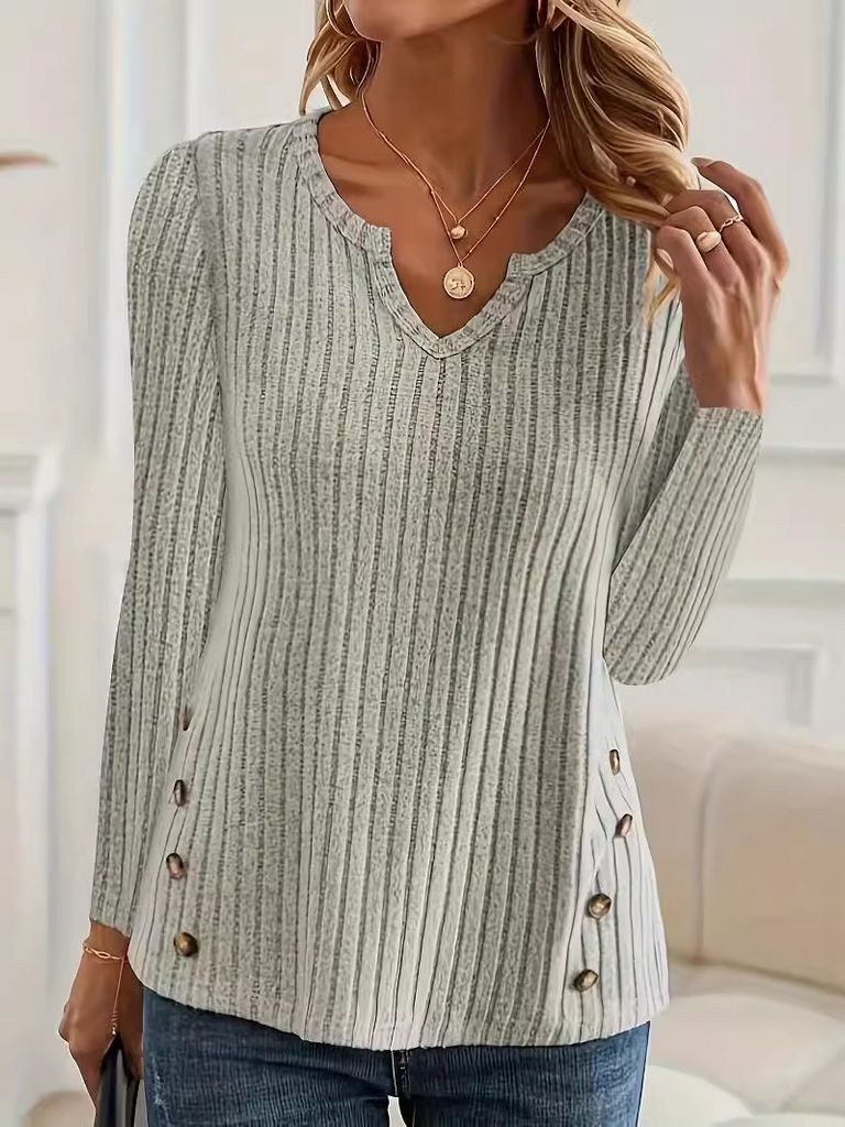 Loose V Neck Long Sleeve Plain Fashion Regular Blouse