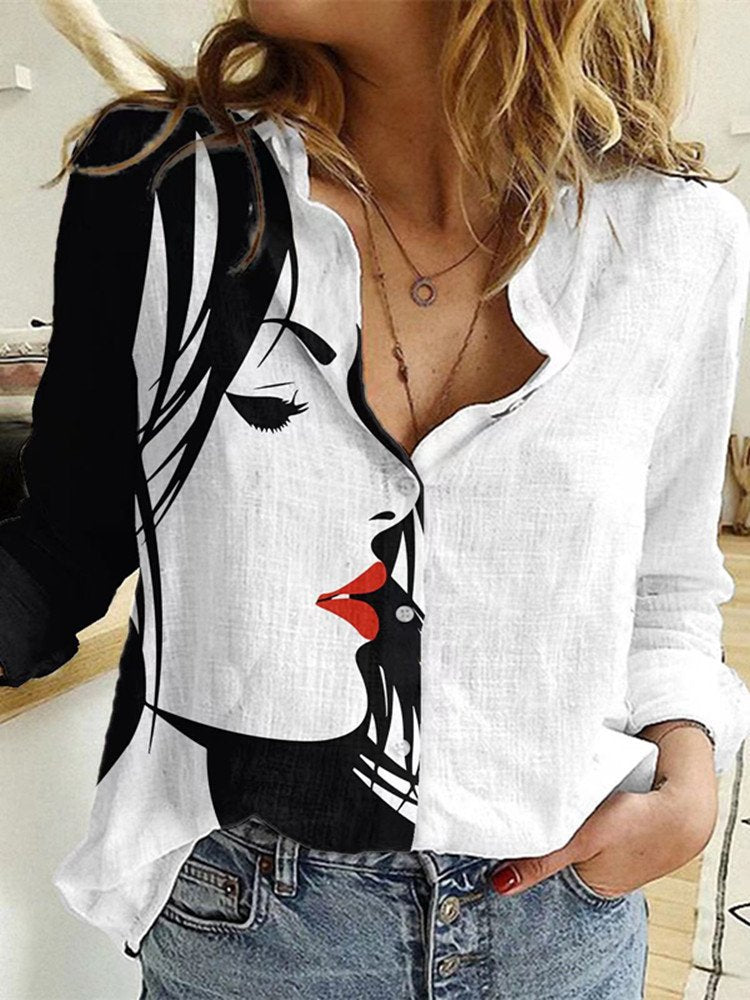 Fashion Long Sleeve Face Loose Regular Shirt