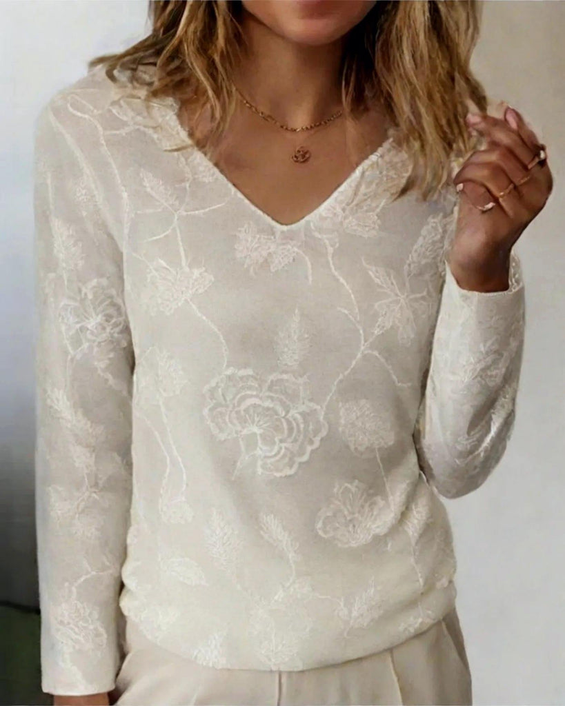 V Neck Long Sleeve 3D Printing Vintage Regular Blouse