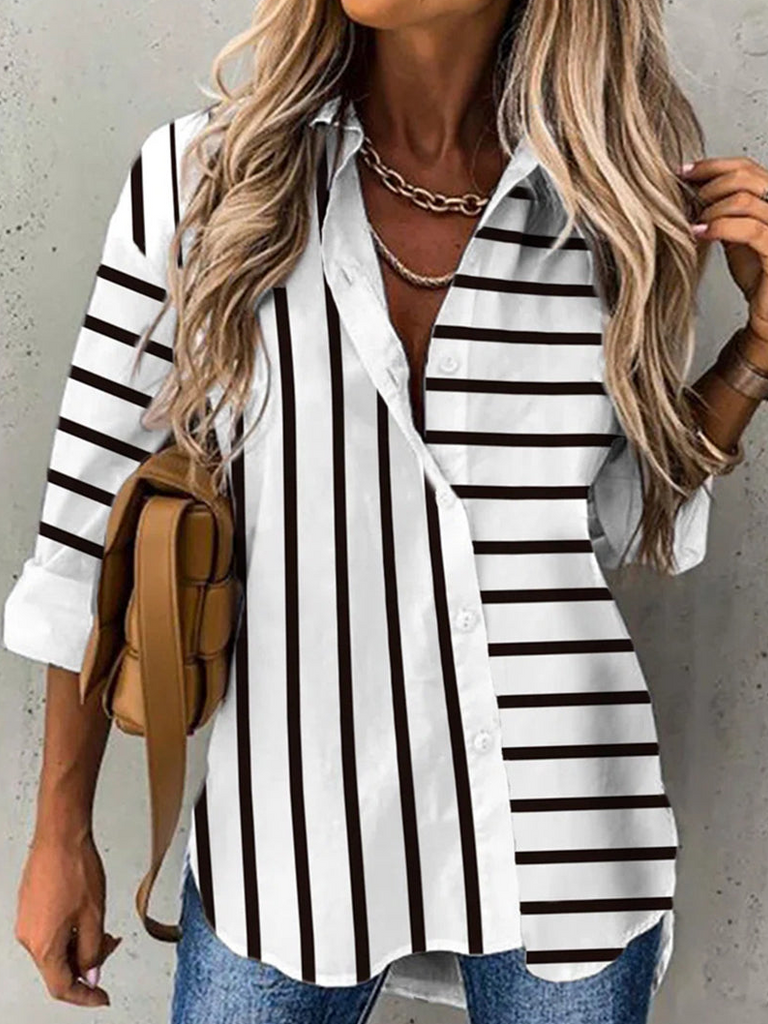 Loose Long Sleeve Shirt Collar Striped Fashion Regular Shirt