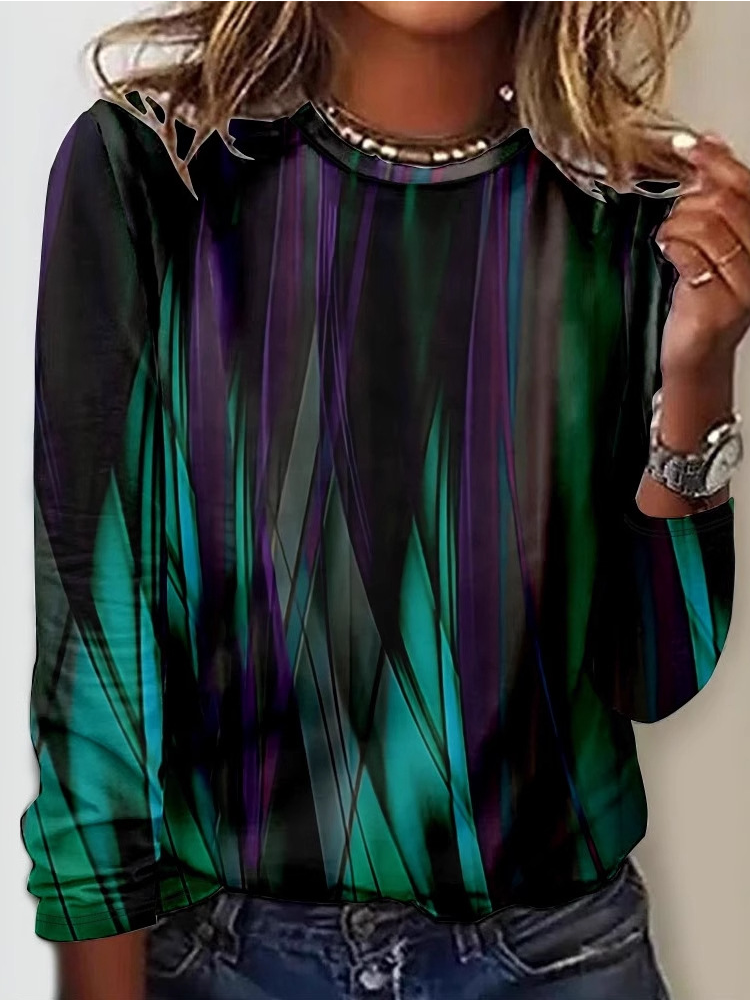 Casual Crew Neck Long Sleeve Geometric Fashion Regular T-Shirt