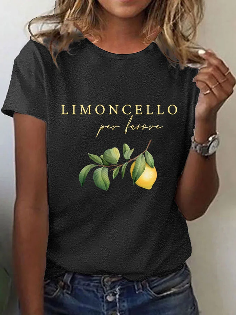 Fashion Short Sleeve Crew Neck Lemon Casual Regular T-Shirt