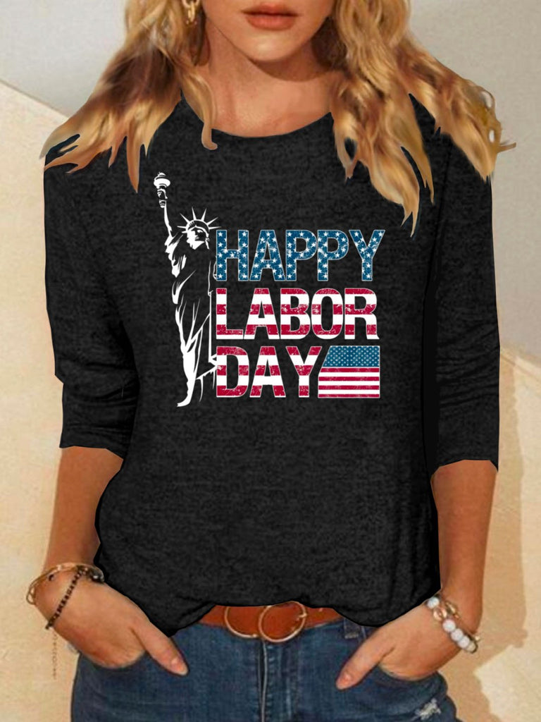 Casual Crew Neck Long Sleeve Letter Pattern Regular T-Shirt