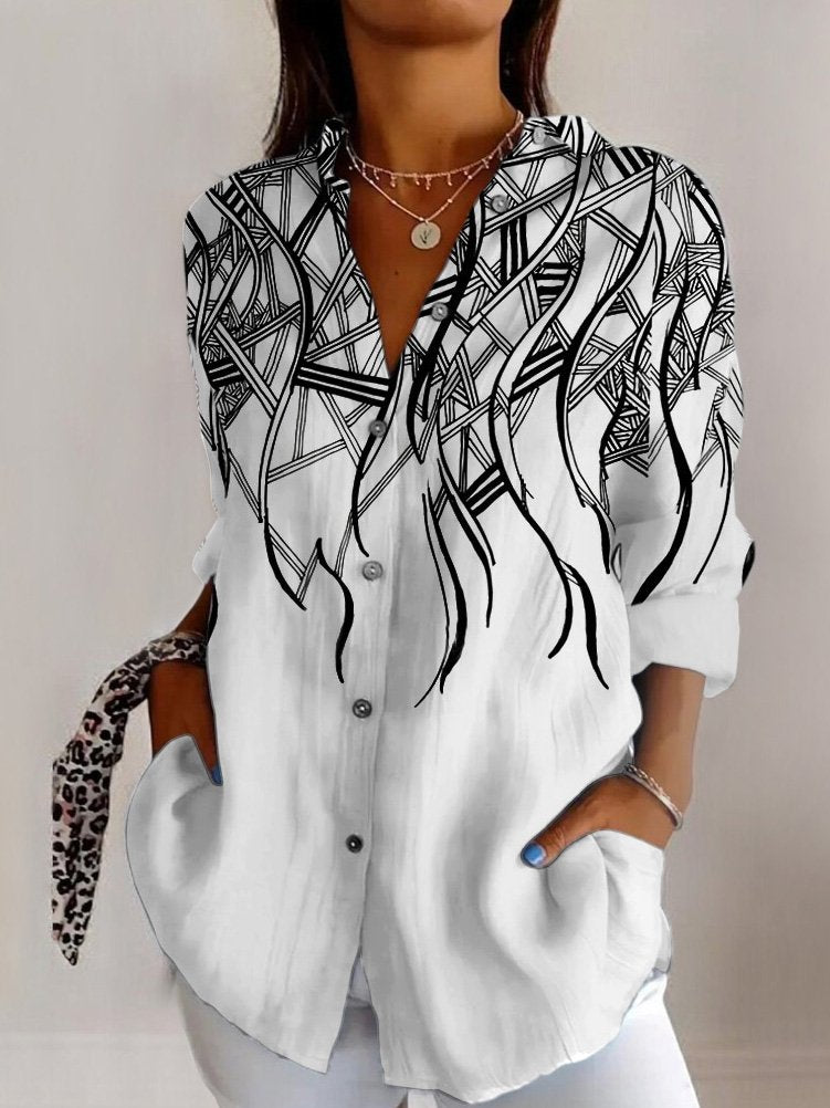 Fashion Long Sleeve Shirt Collar Geometric Regular Shirt