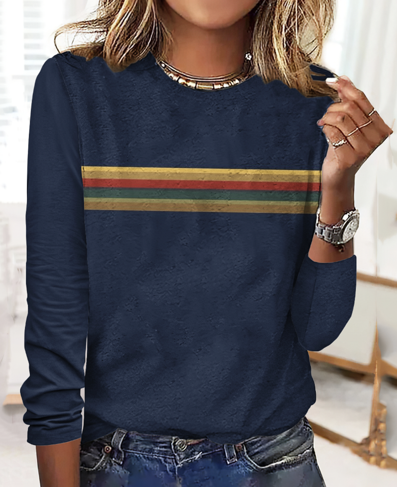 Vintage Crew Neck Long Sleeve Plaid Regular T-Shirt