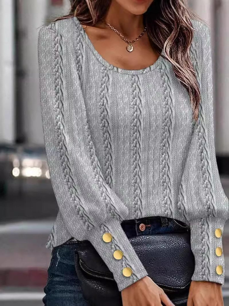 Loose Crew Neck Long Sleeve Plain Fashion Regular Blouses