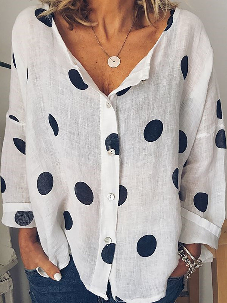 Loose V Neck Long Sleeve Printed Fashion Regular Shirt