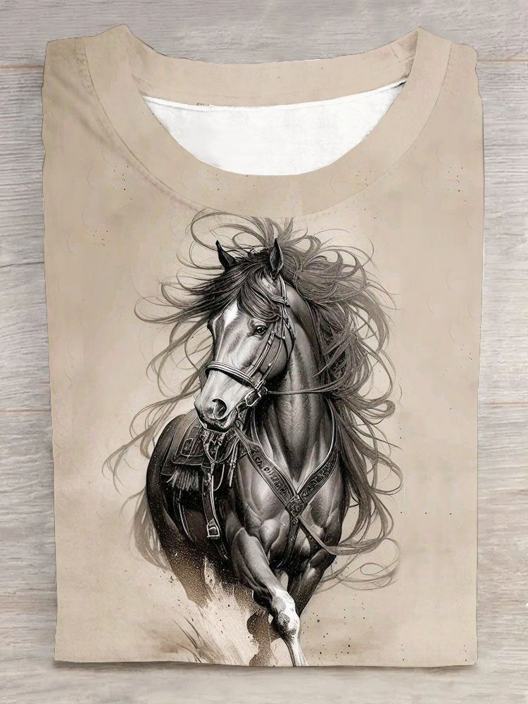 Casual Short Sleeve Crew Neck Horse Fashion Regular T-Shirt
