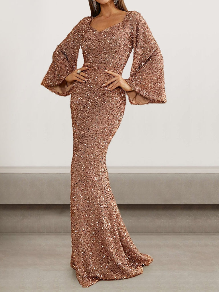 Sexy Crew Neck Long Sleeve Plain Tight Maxi Dress