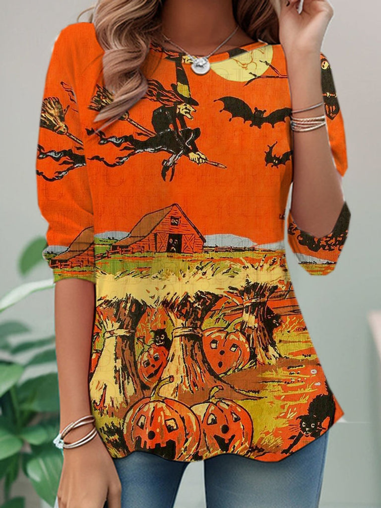 Casual Crew Neck Long Sleeve Halloween Fashion Regular T-Shirt