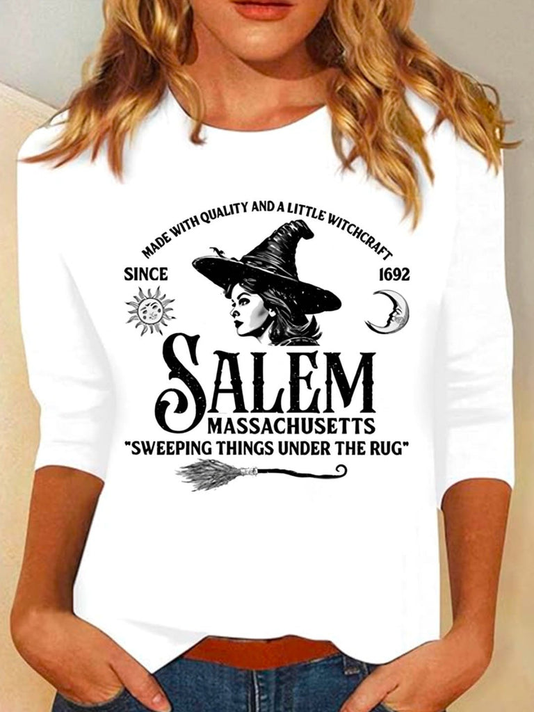 Crew Neck Long Sleeve Letter Pattern Casual Regular T-Shirt