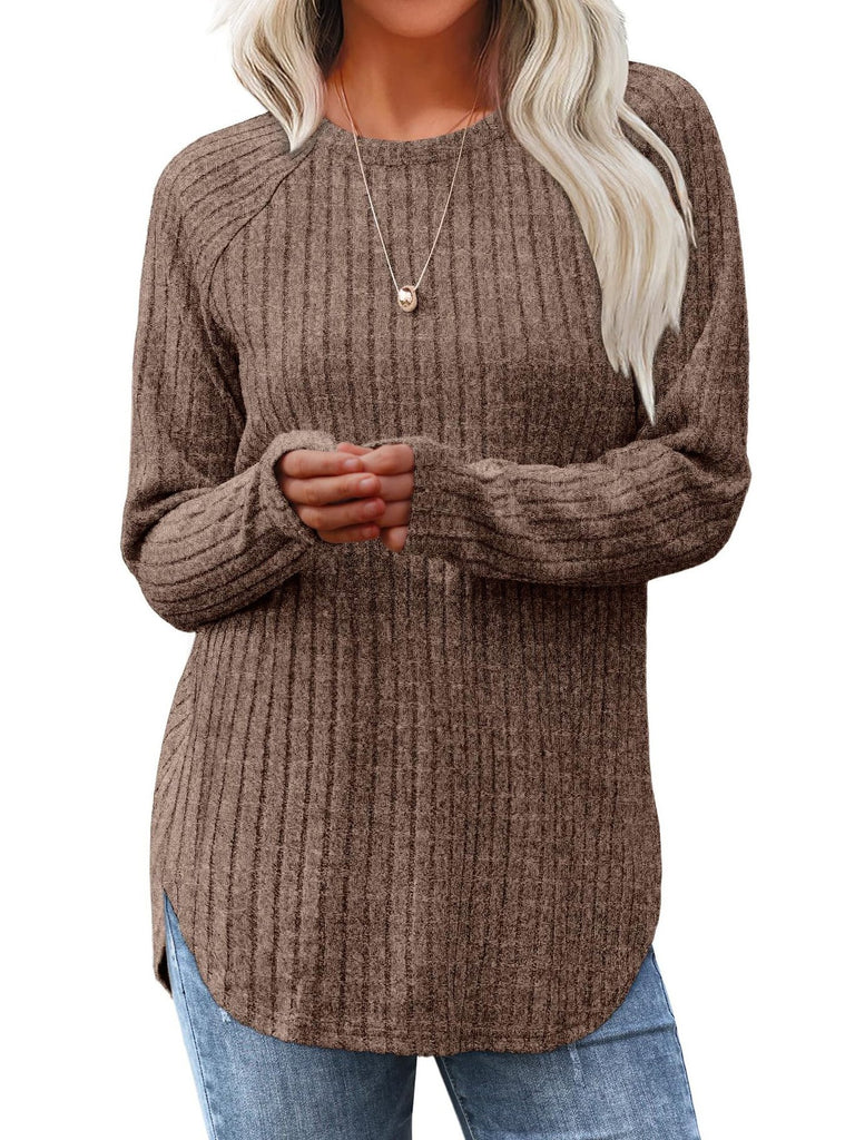 Fashion Crew Neck Long Sleeve Plain Loose Regular Blouses