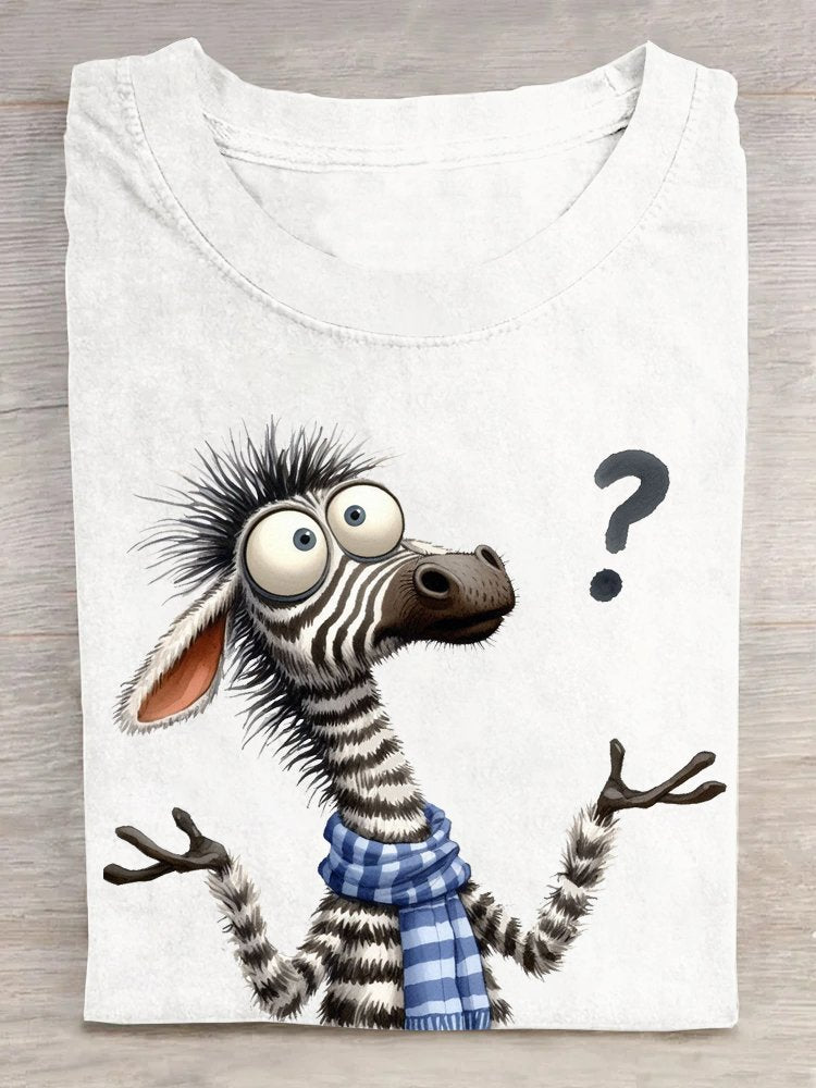 Fashion Short Sleeve Crew Neck Zebra Loose Regular T-Shirt