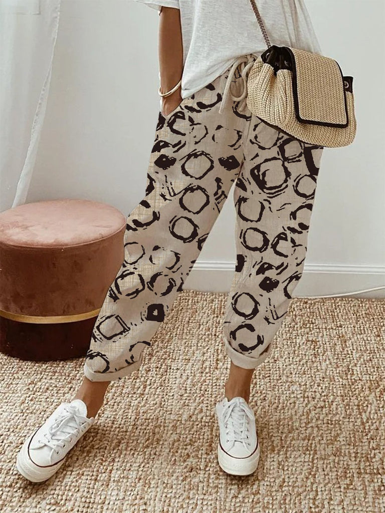 Fashion Geometric Lace-Up Pocket Stitching Lace-Up Loose Long Pants