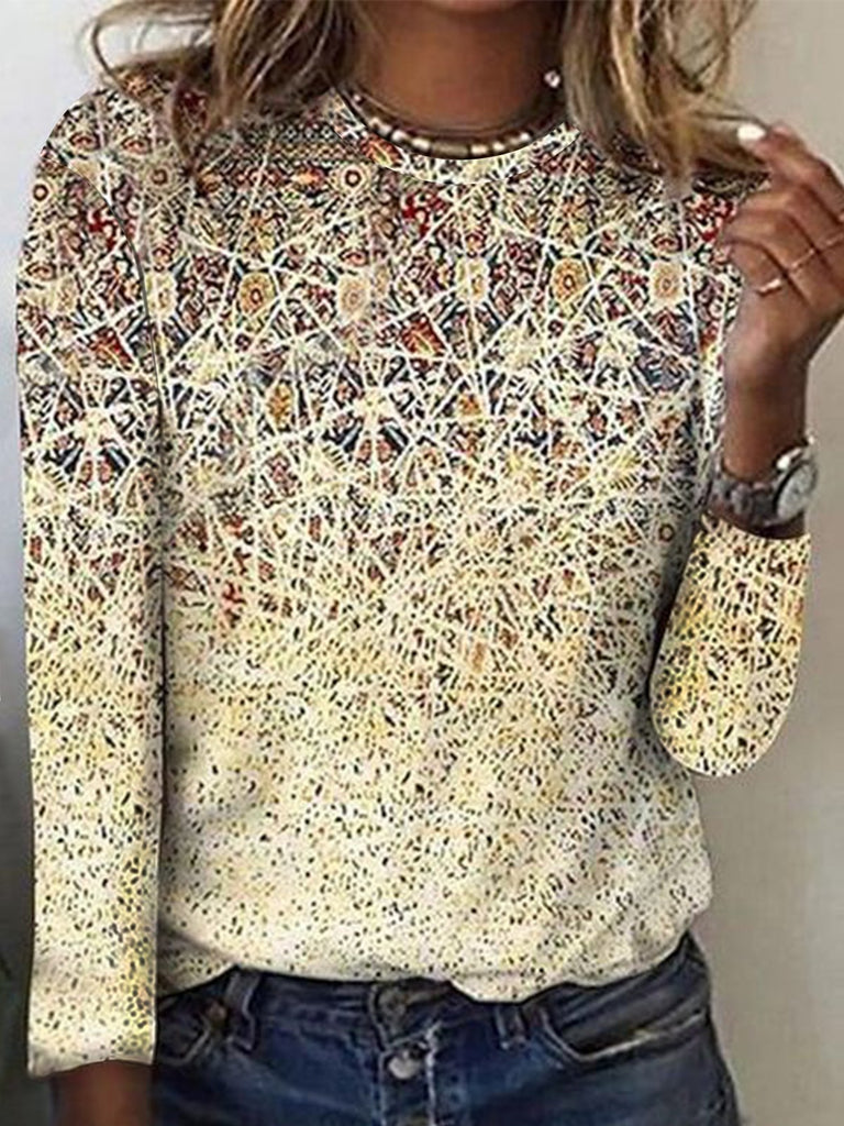 Crew Neck Long Sleeve Gradient Pattern Fashion Regular T-Shirt