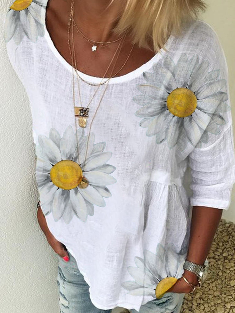 Half Sleeve Crew Neck Floral Vacation Regular T-Shirt