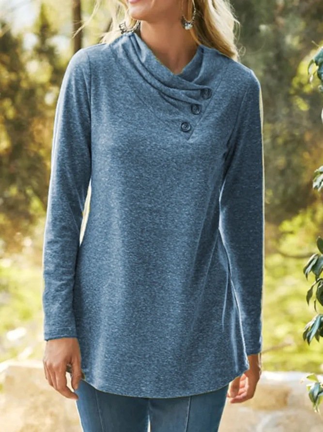 Fashion Long Sleeve Plain Loose Regular Blouse
