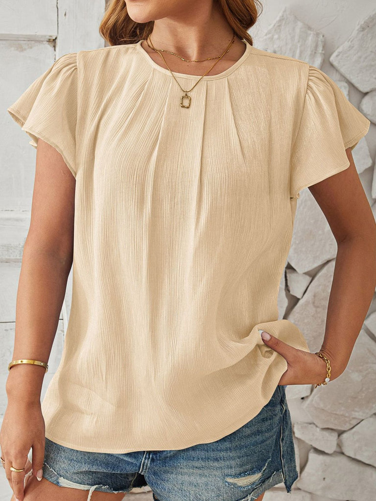 Fashion Short Sleeve Crew Neck Plain Loose Regular Blouse