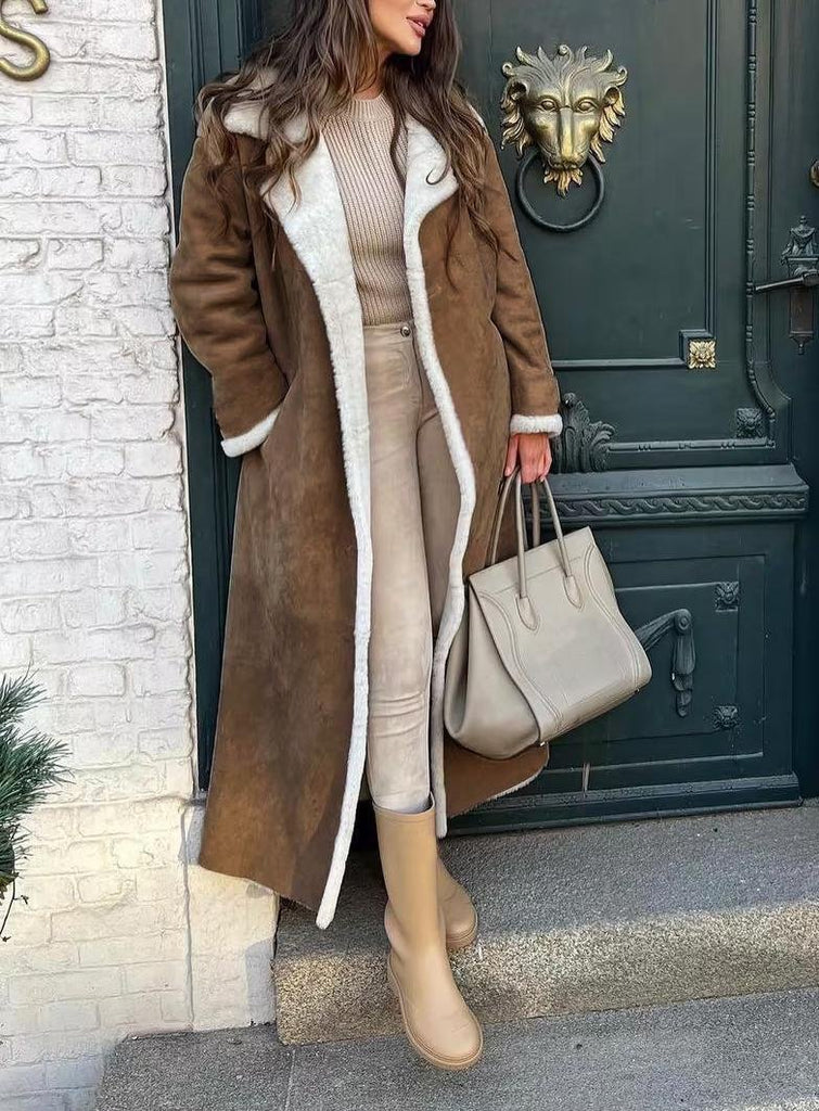 Loose Shawl Collar Long Sleeve Plain Fashion Long Coat
