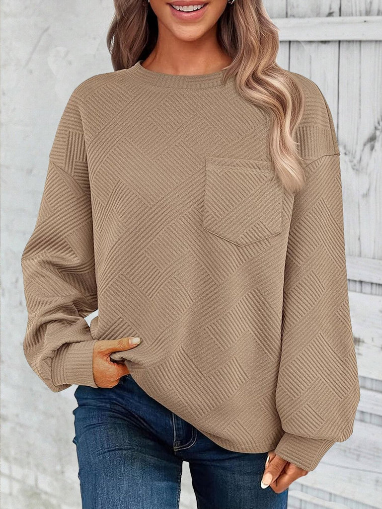 Fashion Crew Neck Long Sleeve Plain Jacquard Casual Regular Sweatshirt