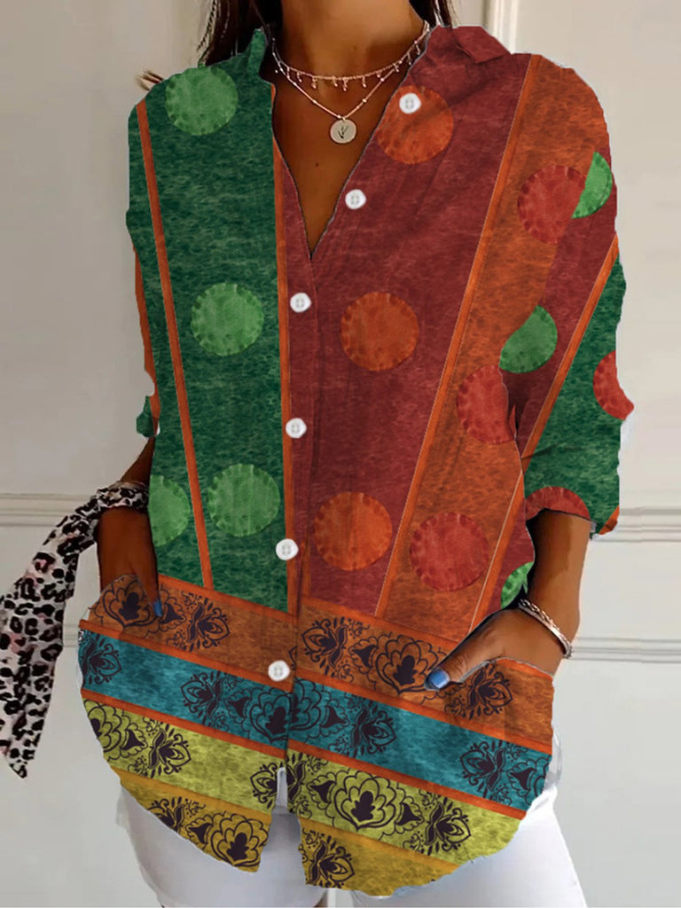 Loose Long Sleeve Shirt Collar Abstract Fashion Regular Shirt