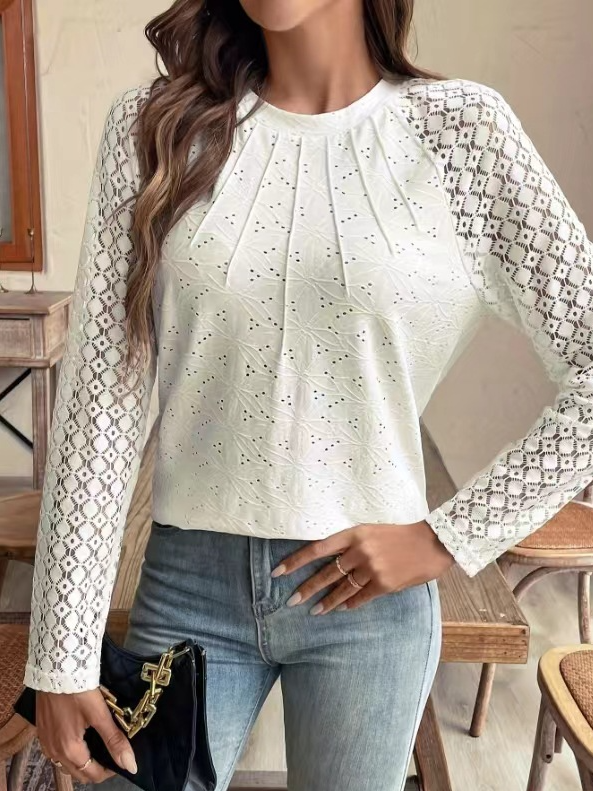 Fashion Crew Neck Long Sleeve Plain Loose Regular Blouses