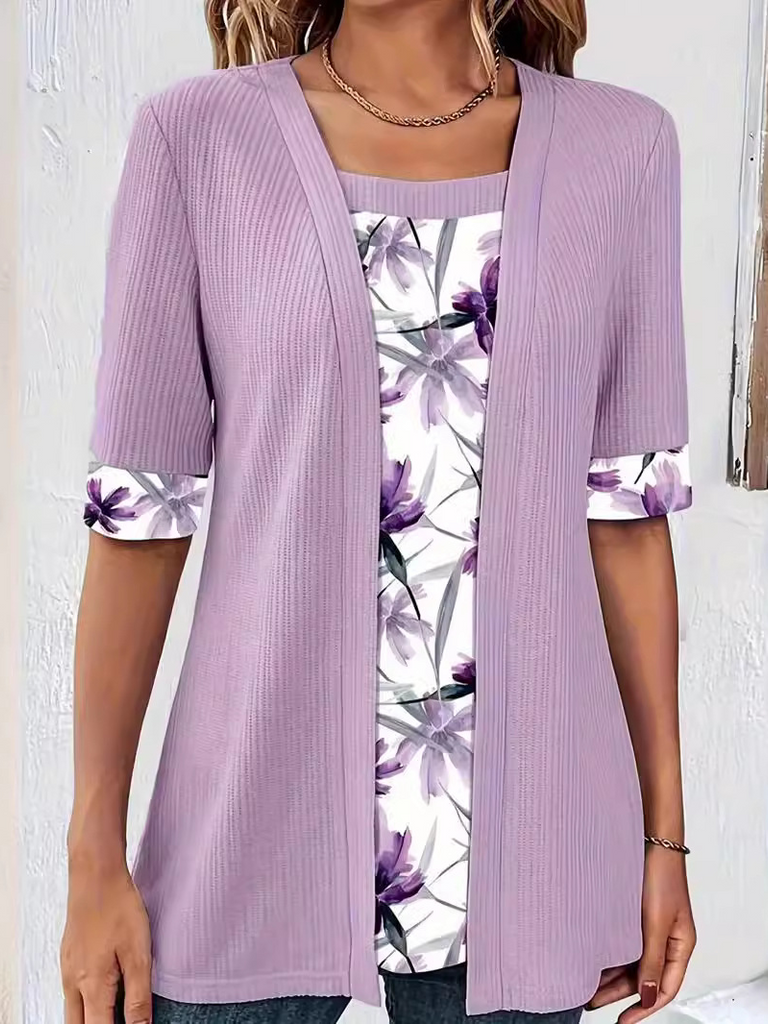 Fashion Long Sleeve Square Neck Floral Loose Regular Blouse